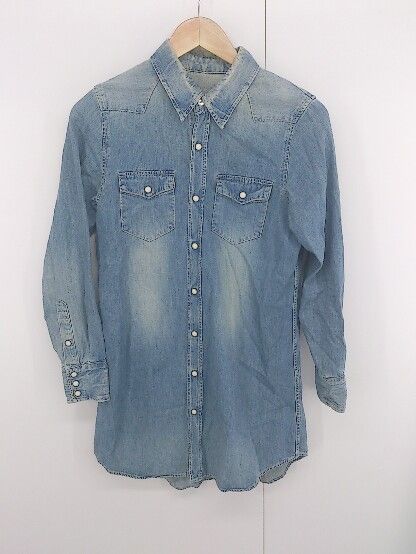 ◇ D.M.G. ドミンゴ スナップボタン 長袖 ミニ デニム シャツ ワンピース サイズ 2 ブルー レディース E 【中古】(4)
