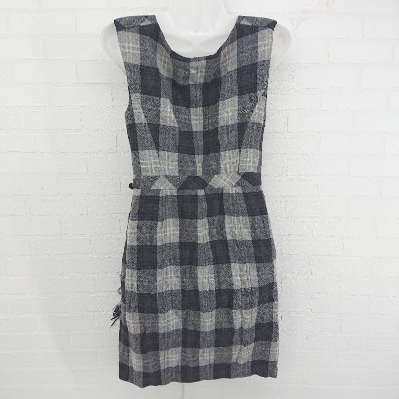 ◇ Max Mara チェック オーティエス ノースリーブ 膝下丈 タイトワンピース サイズ36 グレーネイビー レディース E 【中古】