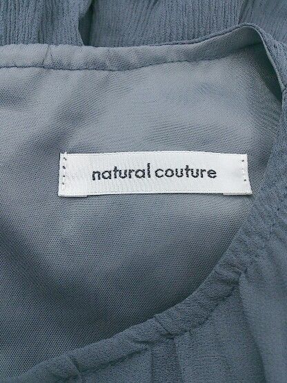 ◇ natural couture ウエストゴム ギャザー 長袖 膝下丈 フレア ワンピース ネイビー レディース E 【中古】
