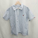 ◇ ⊂ JaVa ジャバ ストライプ柄 半袖 シャツ サイズM ブルー レディース メンズ E 【中古】