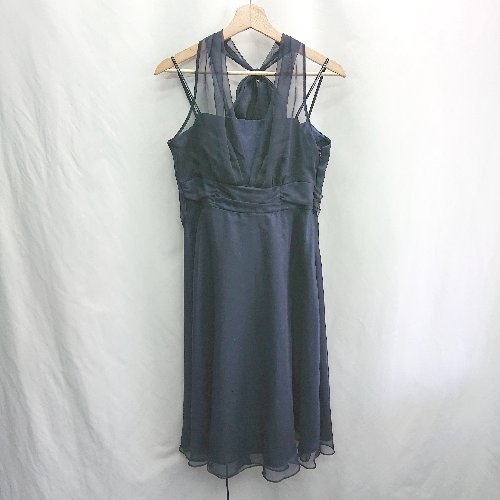 ◇ ⊂ She's ラメ ラインストーン 袖なし 膝丈 ワンピース サイズ38 ネイビー レディース E 【中古】