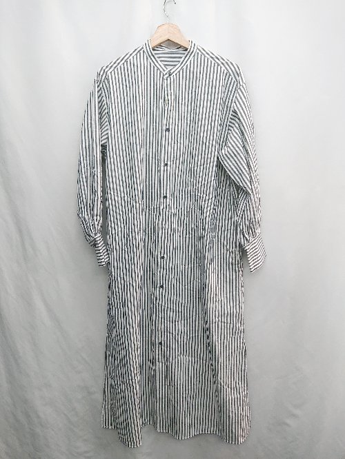◇ ⊂ ◎ ●未使用● ROPE PICNIC ストライプ柄 シャツ 長袖 ロング丈 ワンピース サイズ38 ホワイト グレー レディース E 【中古】