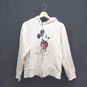 ◇ DISNEY ディズニー 耳付きフード ミッキー キャラクター 長袖 パーカー サイズM クリーム メンズ レディース E 【中古】