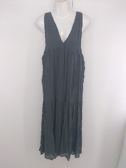 ◇ emi+ バックリボン シアー シフォン 大人女子 プリーツ ノースリーブ ロング ワンピース サイズM グレー レディース E 【中古】