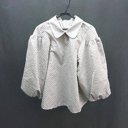 ◇ La-gemme ランタン袖 シャカ生地 七分袖 サーマル加工 プルオーバー カットソー サイズ推定S~M ライトグレー レディース E 【中古】