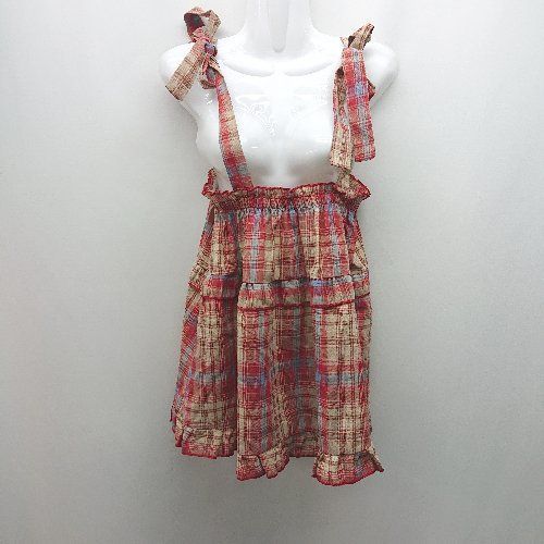 ◇ 新品 N.s リボン チェック柄 ウエストゴム 薄手 ノースリーブ ひざ丈 ワンピース サイズF レッド系 レディース E 【中古】 ◇ 新品 N.s リボン チェック柄 ウエストゴム 薄手 ノースリーブ ひざ丈 ワンピース サイズF レッド系 レディース E 【中古】
