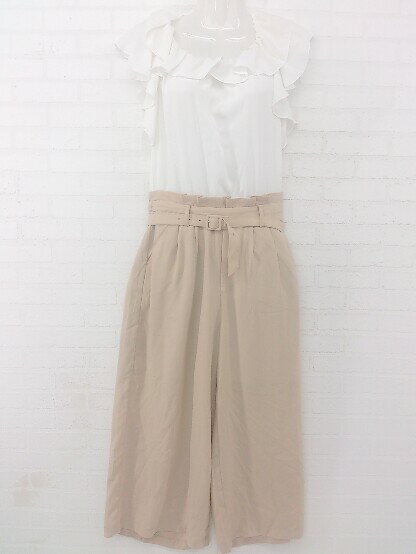 ◇ Heather ヘザー オフショルダー 綺麗め かわいい ワイド オールインワン サイズF ホワイト/ベージュ レディース E 【中古】