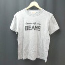 ◇ BEAMS ビームス クルーネック 文字プリント シンプル カジュアル 半袖 Tシャツ サイズS グレー レディース (メンズ) E 【中古】