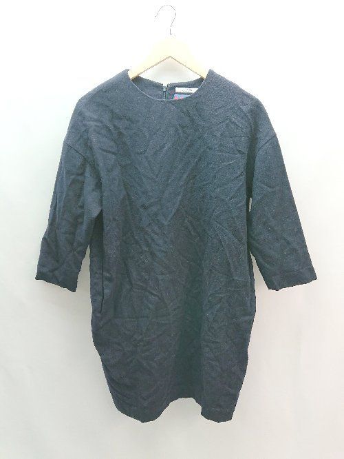 ◇ JOURNAL STANDARD relume Uネック 起毛 バックジップ 裏地 半袖 膝丈 ワンピース サイズF ネイビー系 レディース E 【中古】