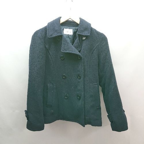 ◇ mikoa 綺麗め ショート丈 生地厚手 大人 シンプル 長袖 コート サイズM ネイビー レディース E 【中古】