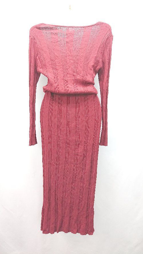 ◇ ROPE' MADEMOISELLE リブ生地 ウエスト紐 きれい系 長袖 ロング丈 ニットワンピース サイズ38 レッド レディース E 【中古】