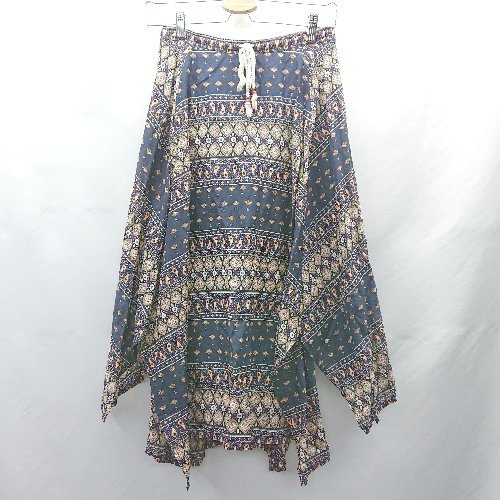 ◇ ⊂ AZUL BY MOUSSY ペイズリー柄 腰ひも ロング フレア スカート サイズS ネイビー系 レディース E 【..
