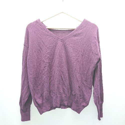 ◇ BAYFLOW BASIC Vネック 薄手 無地 シンプル コットン混合生地 上品 長袖 ニット サイズ3 パープル レディース E 【中古】