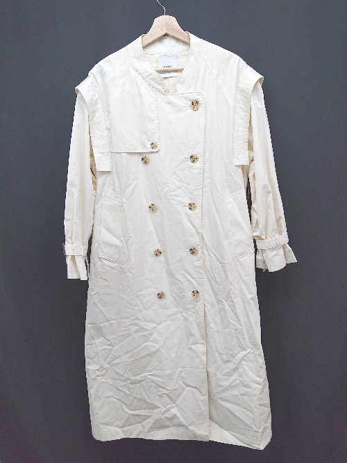 ◇ 新品 CLANE DESIGN コットン100% 袖ベルト 2WAY 大人っぽい 長袖 トレンチコート サイズ1 アイボリー レディース E 【中古】