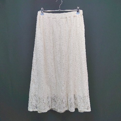◇ Free's Mart 総レース 裏地 ウエストゴム 花柄 きれいめ ロング丈 フレア スカート サイズF アイボリー レディース E 【中古】