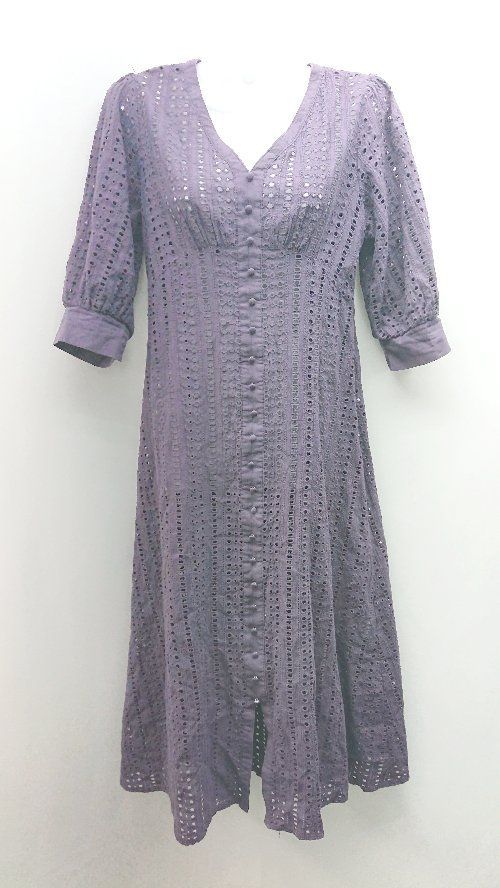 ◇ titivate サイドジップ Vネック レース シンプル オシャレ 五分袖 ひざ丈 ワンピース サイズM パープ..