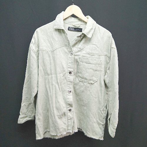 ◇ ZARA ザラ 切りっぱなし シャーベットカラー トレンド 長袖 ジャケット サイズM グリーン レディース..