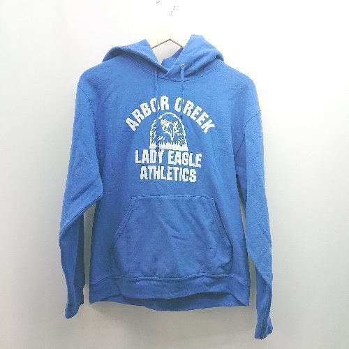 ◇ jerzees ジャージーズ シンプル 裾リブ 首元紐 丸紐 フード 長袖 パーカー サイズ表記なし ブルー レディース メンズ E 【中古】