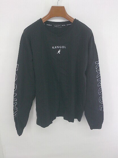 ◇ KANGOL カンゴール ロゴ刺繍 プリント 長袖 Tシャツ カットソー サイズLL ブラック ホワイト系 メンズ E 【中古】