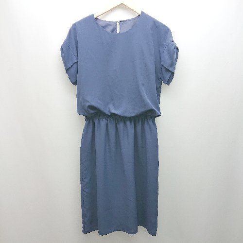 ◇ innowave イノウェーブ ウエストゴム 綺麗め 大人 ひざ丈 ワンピース サイズM ブルー系 レディース E..