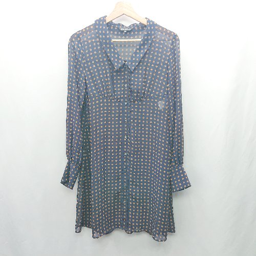 ◇ ⊂◎ BUONA GIORNATA ボナジョルナータ 総柄 長袖 ひざ丈 シアーワンピース サイズM ネイビー レディース E 【中古】