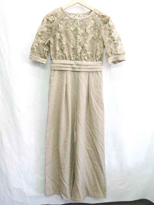 ◇ ⊂ PourVous プールヴー シアー レース 半袖 オーバーオール サイズL カーキ系 レディース E 【中古】