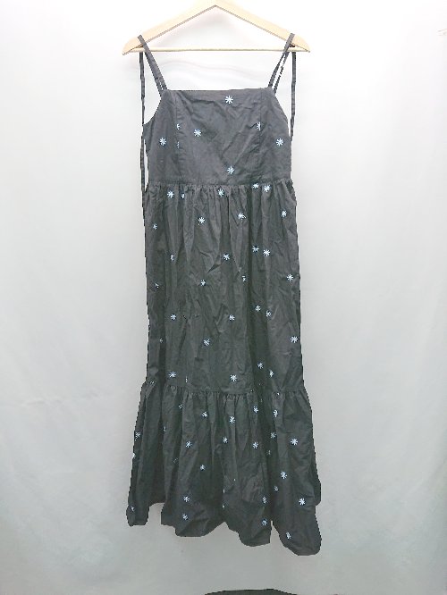 ◇ clear クリア 花柄 刺繍 バックシャーリング サイドファスナー ロング ワンピース サイズF ブラック ..