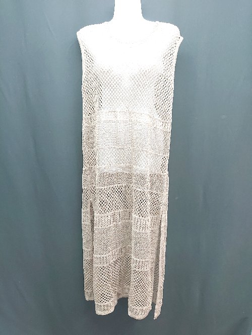 ◇ ◎ ●未使用● earthmusic&ecology クルーネック 透け感 大人 ロング丈 ワンピース サイズF ブラウン レディース E 【中古】