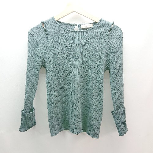 ◇ Andemiu アンデミュウ Uネック ケーブル ボタン 薄手 シンプル オシャレ 長袖 ニット サイズF グリー..