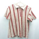 ◇ kutir ハーフジップ ストライプ柄 おしゃれ 長袖 ポロシャツ サイズF ブラウン/レッド レディース (メンズ) E 【中古】