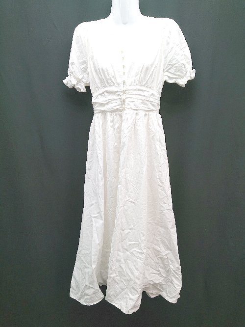 ◇ MIIA ミーア シンプル きれいめ カジュアル ゆったりめ 半袖 ロング丈 ワンピース サイズF ホワイト レディース E 【中古】