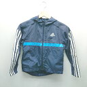 ◇ adidas フロントファスナー フードあり キッズサイズ スポーティー 長袖 スポーツウエア サイズ120 ネイビー メンズ E 【中古】