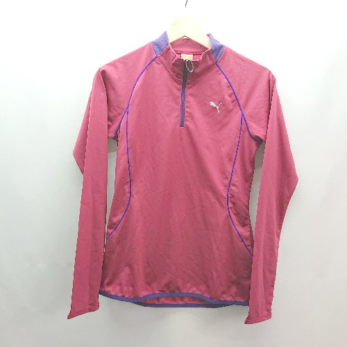 ◇ PUMA プーマ ハーフジップ ワンポイント 薄手 スポーティー カジュアル 長袖 ジャンパー サイズM ピンク レディース E 【中古】