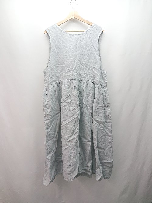 ◇ Samansa Mos2 リボン ボタン スリーブレス おしゃれ かわいい ロング ワンピース サイズF ライトブル..