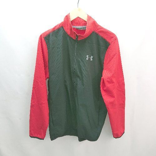 ◇ UNDER ARMOUR ロゴ バックプリント カジュアル 薄手 ジップアップ 長袖 ジャンパー サイズM レッド/ブラック メンズ E 【中古】