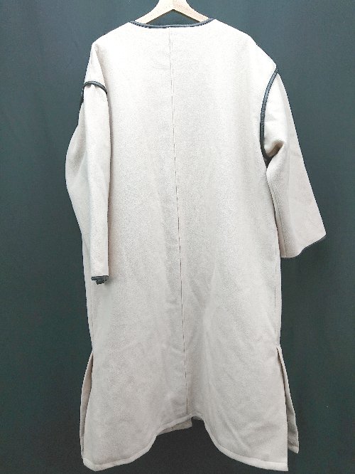 ■ AUNT MARIE'S フロントボタン スリット 裏地キルティング 長袖 パイピングコート サイズF アイボリー レディース E 【中古】