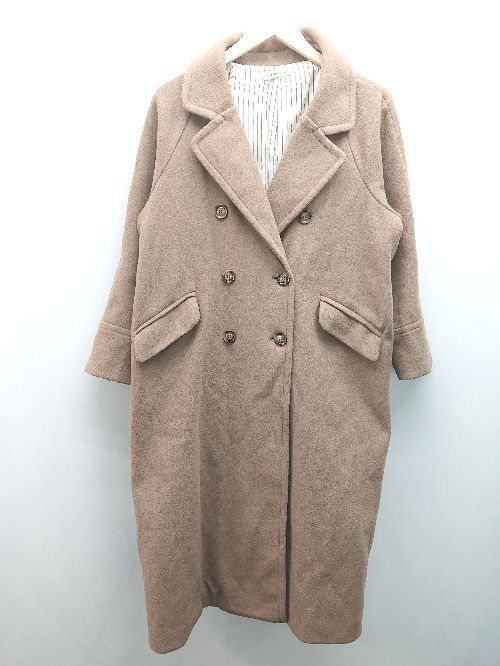 ■ natural couture ナチュラルクチュール 裏地あり ロング丈 裏地ストライプ 長袖 コート サイズF ブラウン レディース E 【中古】