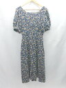 ◇ ⊂◎ w closet ダブルクローゼット 花柄 パフスリーブ 半袖 マキシ丈 ワンピース サイズF ブルー系 レディース E 【中古】