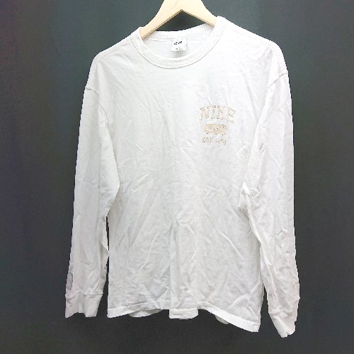 ◇ NIKE ラウンドネック オーバーサイズ カジュアル ロゴ 長袖 ロングtシャツ サイズL ホワイト レディース E 【中古】
