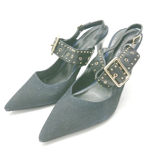 ◇ Θ CHARLES & KEITH　チャールズ＆キース スタッズ 甲ベルト ミュール サイズ38 ブラック レディース ..