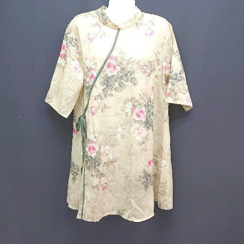 ◇ 新品 Mu ying fu shi ウエストリボン 華やか カジュアル ゆったりめ 半袖 Tシャツ サイズXXL グリーン レディース E 【中古】(4)