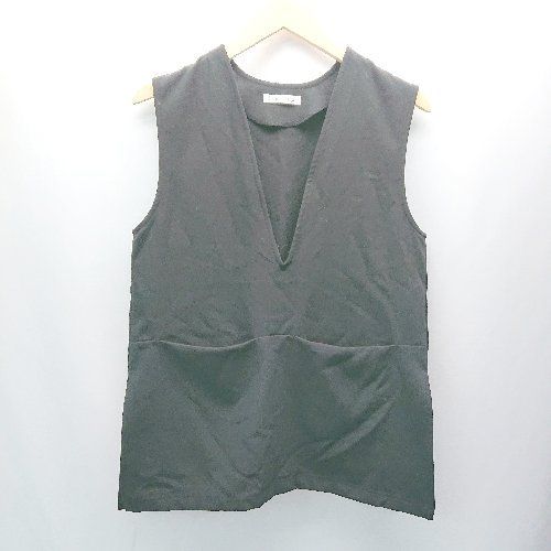 ◇ boniour sagan Vネック 裾スリッド シンプル 無地 上品 薄手 ノースリーブ シャツ サイズF ブラック レディース E 【中古】