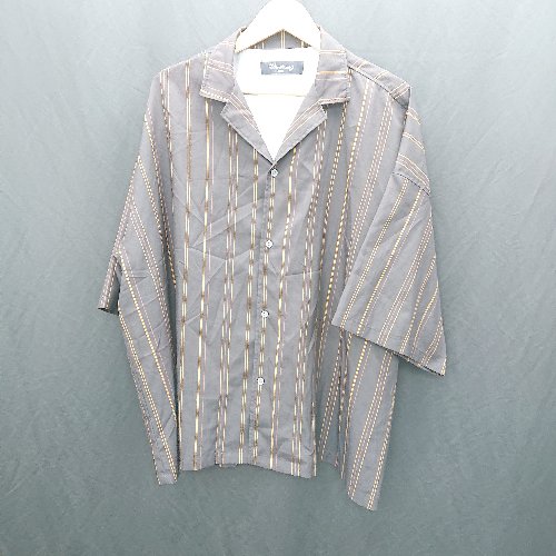 ◇ ⊂ unrelaxing アンリラクシング ストライプ柄 半袖 スキッパー シャツ サイズFree ブラック イエロー メンズ E 【中古】