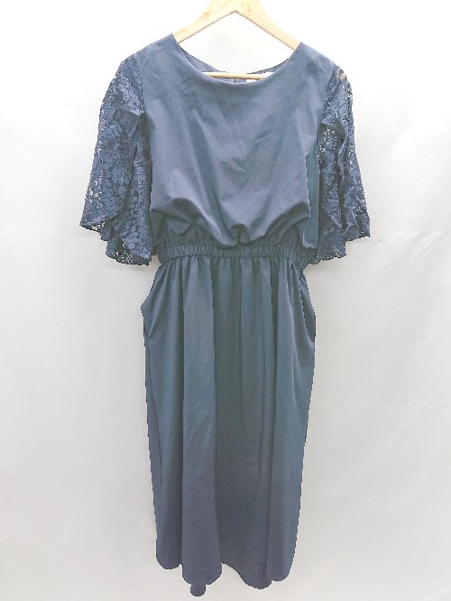 ◇ ⊂ Lace Ladies レースレディース パーティドレス 半袖 ロング ワンピース サイズXXL ネイビー レディース E 【中古】