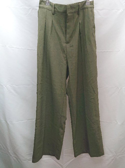 ◇ flaner フラネ アンティローザ タック ウエストゴム ワイド 麻風 リネン風 とろみ素材 タックパンツ サイズS カーキ E 【中古】