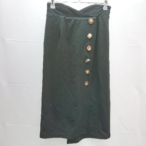 ◇ ROYAL PARTY ロイヤルパーティー フロントボタン ラップ風 ロング Aライン スカート サイズF ブラック レディース E 1 【中古】