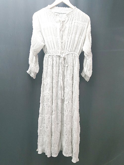 ◇ Chico チコ バンドカラー フロントボタン 透け感あり 七分袖 ロング丈 ワンピース サイズF ミント レディース E 【中古】