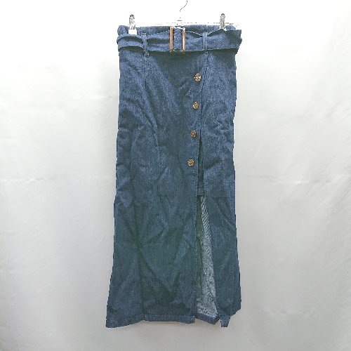 ◇ Θ de NICE CLAUP スリット入り バックウエストゴム ロング 三角形 デニムスカート サイズ F ブルー系 レディース E 【中古】