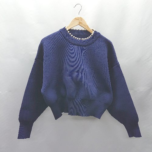 ◇ ⊇◎●未使用● She's Closet シーズクローゼット パール装飾 長袖 ニット サイズM ブルー レディース E 【中古】