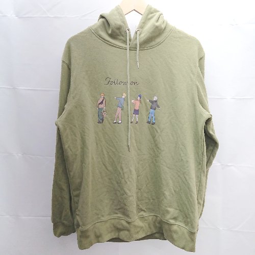 ◇ neos -addictive design- プリント シンプル コットン フーディ 長袖 パーカー サイズL カーキ レディース E 1 【中古】